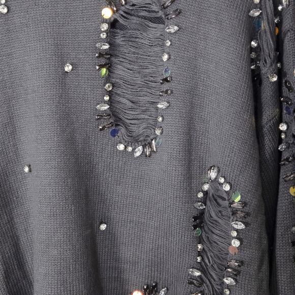 NEW Aelfric Eden Women’s Sweater Distressed Knit Beaded Gray Pullover Size XL - Picture 3 of 10